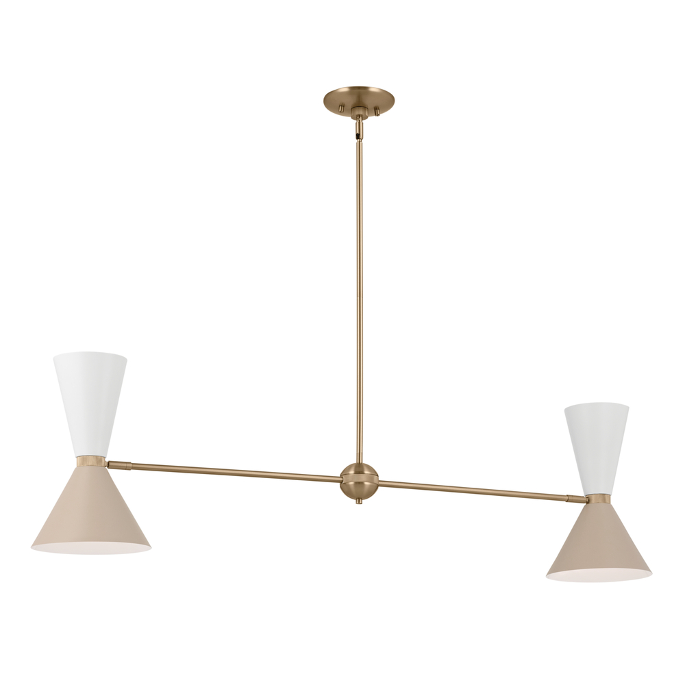 Phix 48 Inch 4 Light Linear Chandelier in Champagne Bronze with Greige and White