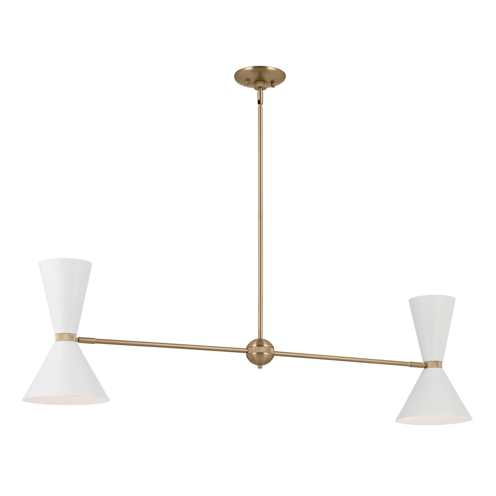 Phix 48 Inch 4 Light Linear Chandelier in Champagne Bronze with White