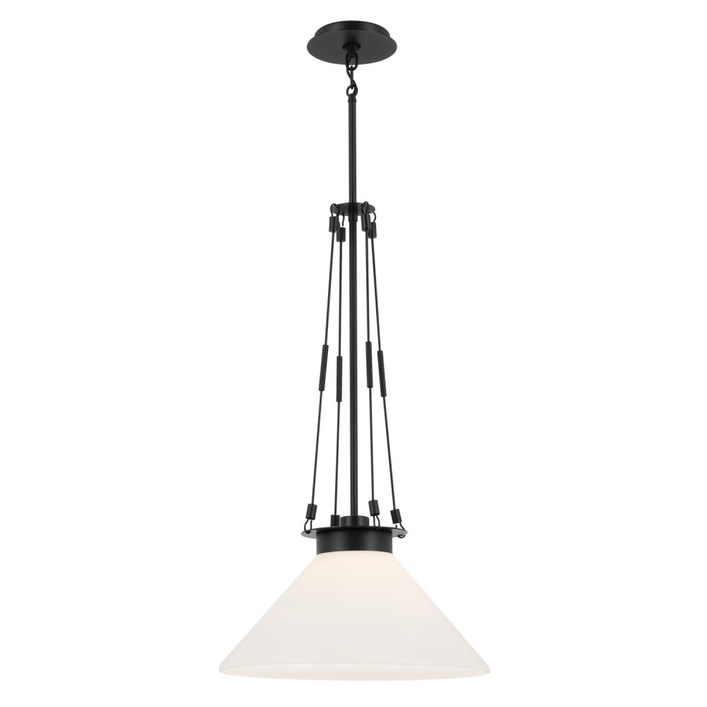 Albers 18.25 Inch 1 Light Pendant with Opal Glass in Black