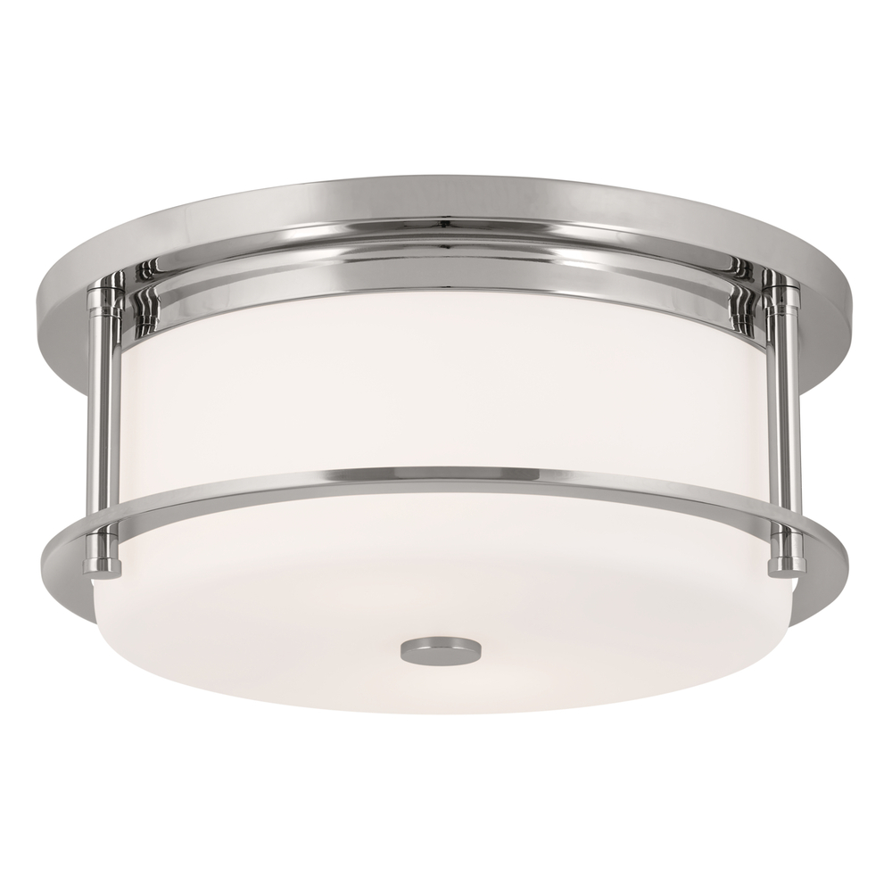 Brit 12 Inch 2 Light Flush Mount with Satin Etched Cased Opal Glass in Polished Nickel