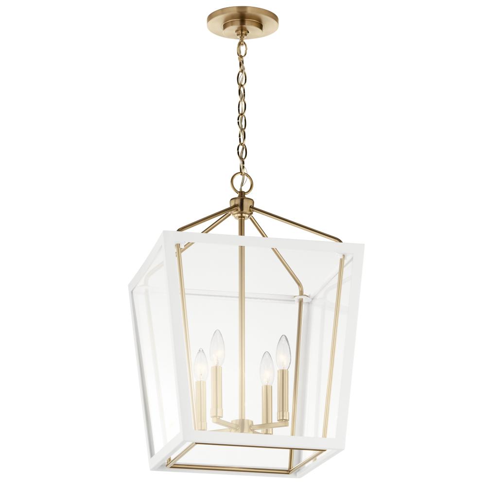 Delvin 24 Inch 4 Light Pendant with Clear Glass in Champagne Bronze and White