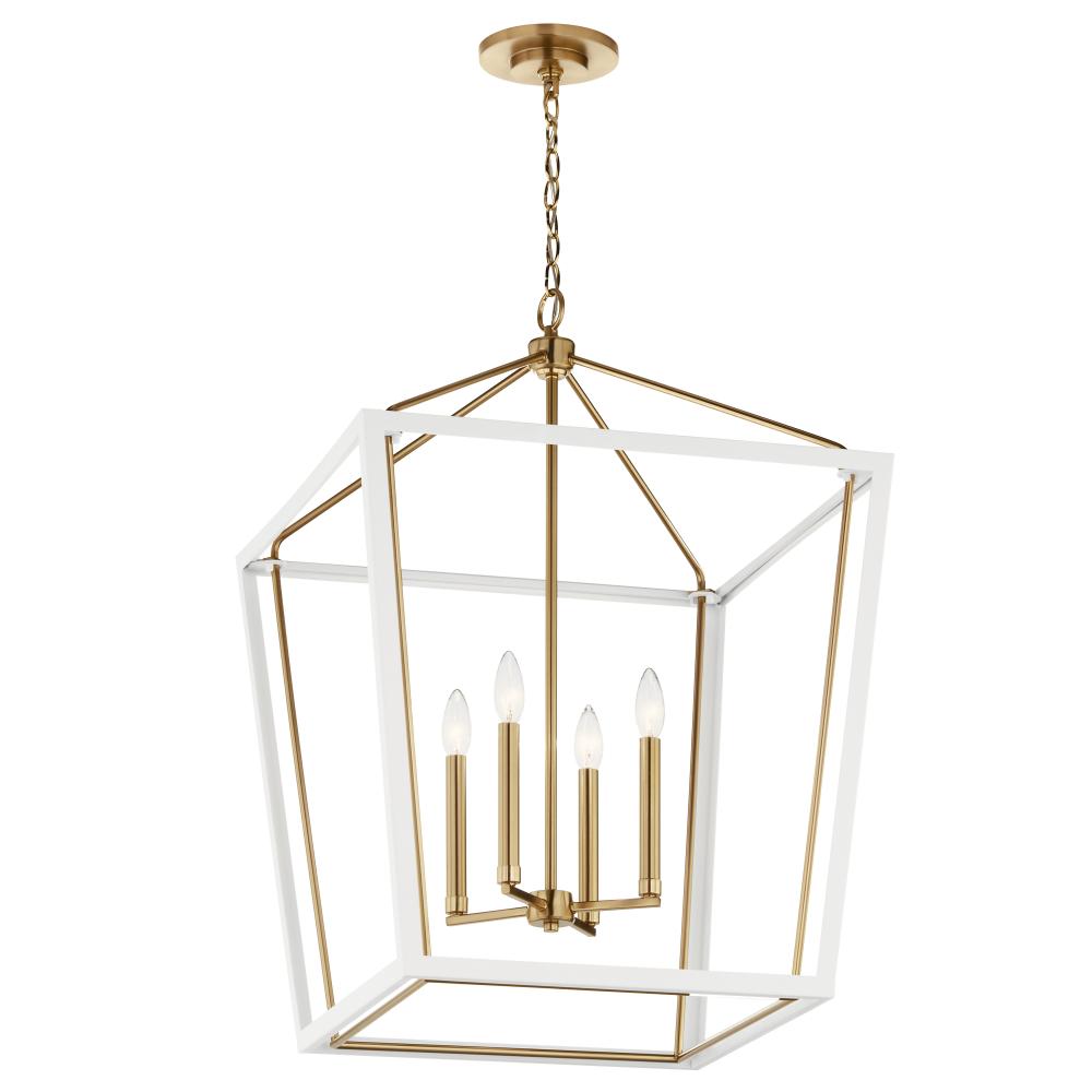 Delvin 31.75 Inch 4 Light Foyer Pendant with Clear Glass in Champagne Bronze and White