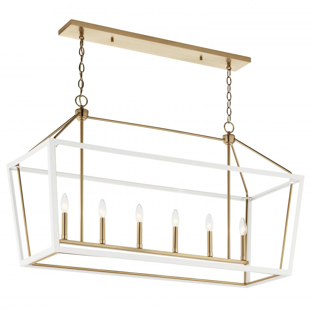 Delvin 44 Inch 6 Light Linear Chandelier with Clear Glass in Champagne Bronze and White