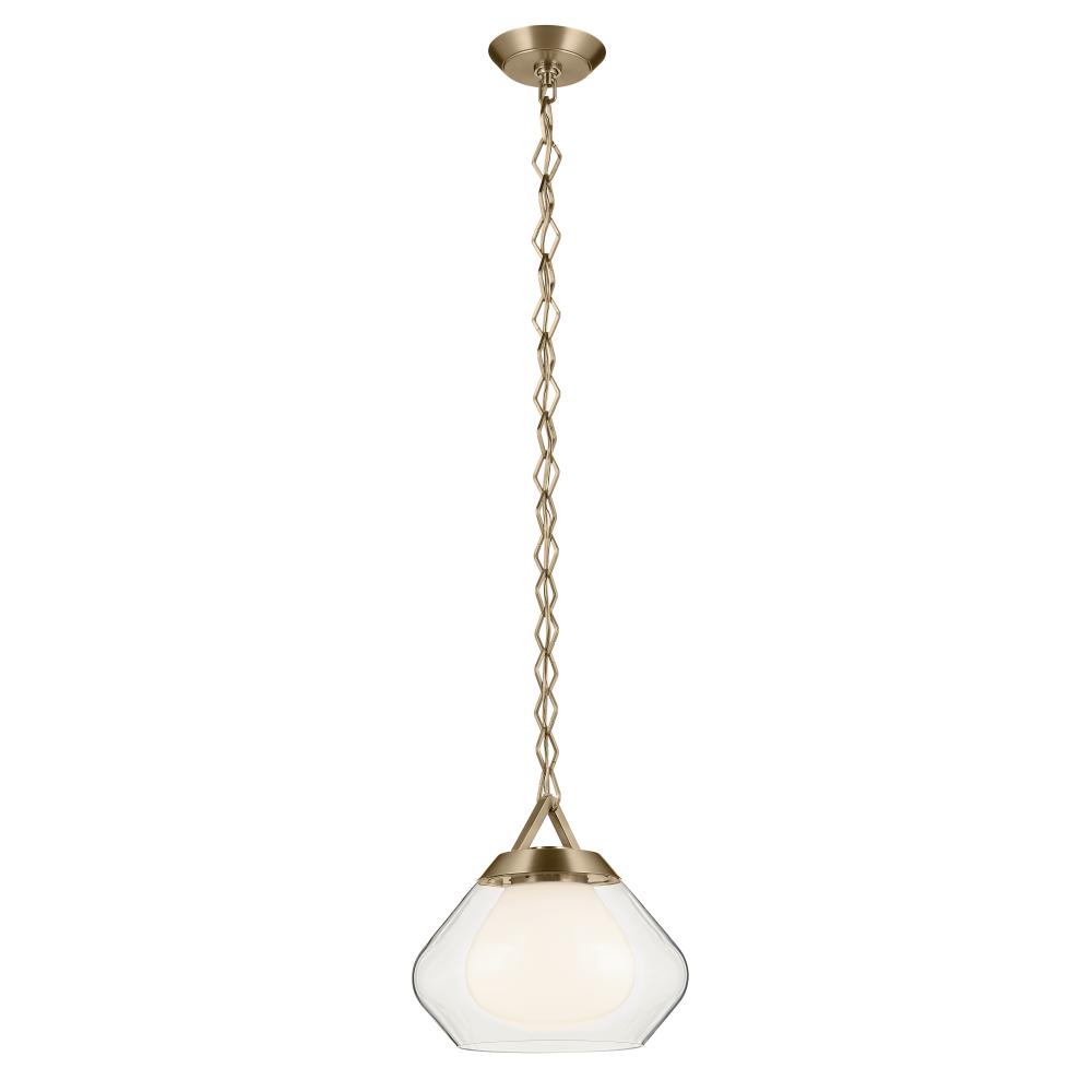 Nella 12 Inch 1 Light Pendant with Clear Outer Glass with Opal Interior Glass in Champagne Bronze