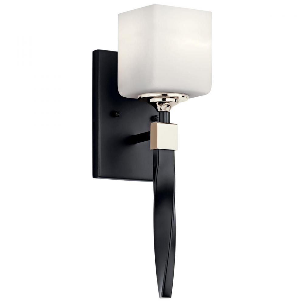 Marette 5" 1 Light Wall Sconce with Satin Etched Cased Opal Glass in Black