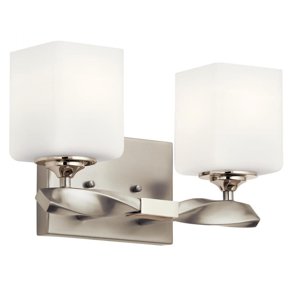 Marette 13.5 " 2 Light Vanity Light with Satin Etched Cased Opal Glass in Brushed Nickel