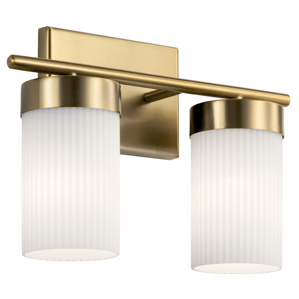 Ciona 14.5" 2 Light Vanity Lighte with Round Ribbed Glass Brushed Natural Brass