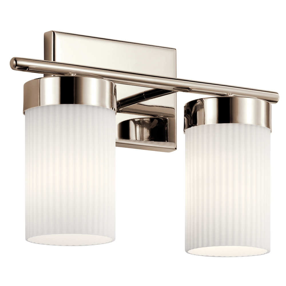 Ciona 14.5" 2 Light Vanity Light with Round Ribbed Glass Polished Nickel