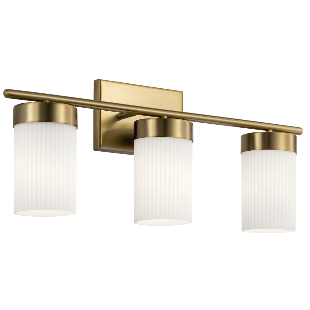Ciona 24" 3 Light Vanity Lighte with Round Ribbed Glass Brushed Natural Brass