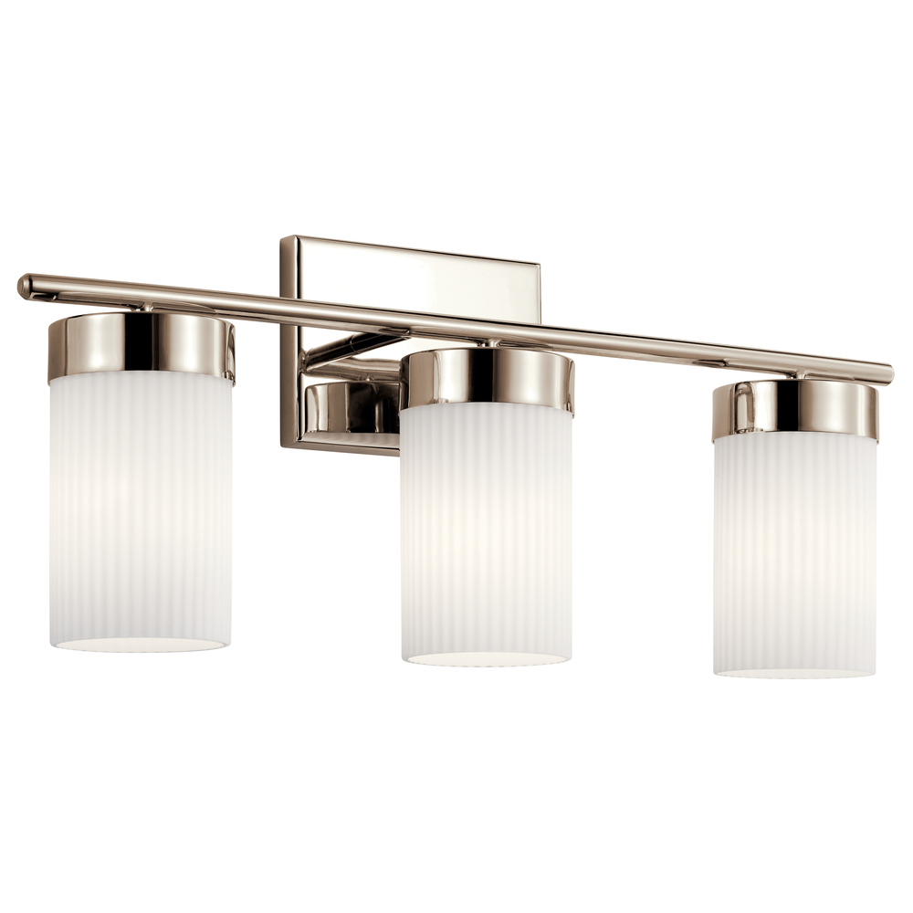 Ciona 24" 3 Light Vanity Light with Round Ribbed Glass Polished Nickel