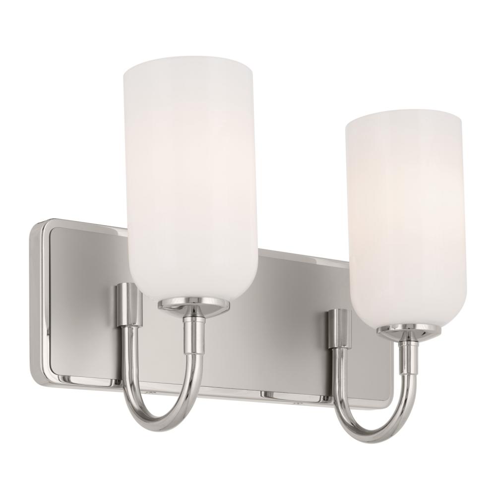 Solia 14.25 Inch 2 Light Vanity with Opal Glass in Polished Nickel with Stain Nickel