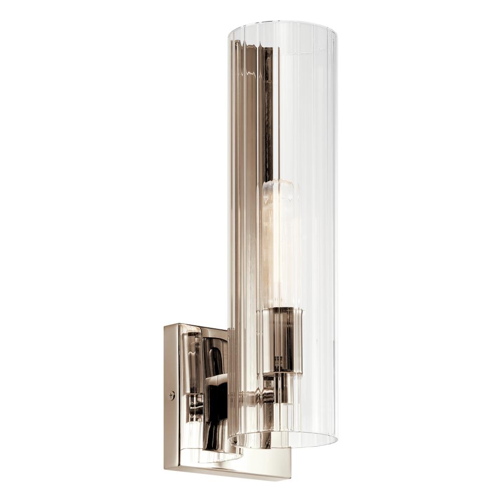 Jemsa 14 Inch 1 Light Wall Sconce with Clear Fluted Glass in Polished Nickel
