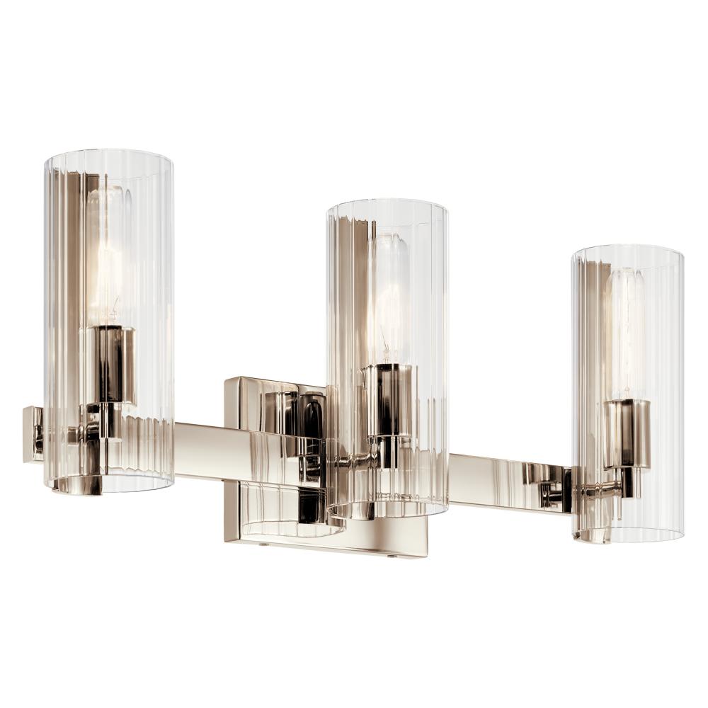 Jemsa 22.75 Inch 3 Light Vanity with Clear Fluted Glass in Polished Nickel
