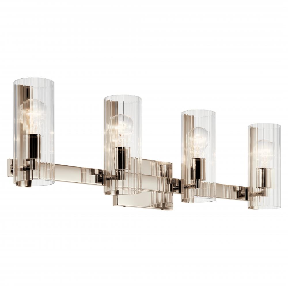 Jemsa 32 Inch 4 Light Vanity with Clear Fluted Glass in Polished Nickel
