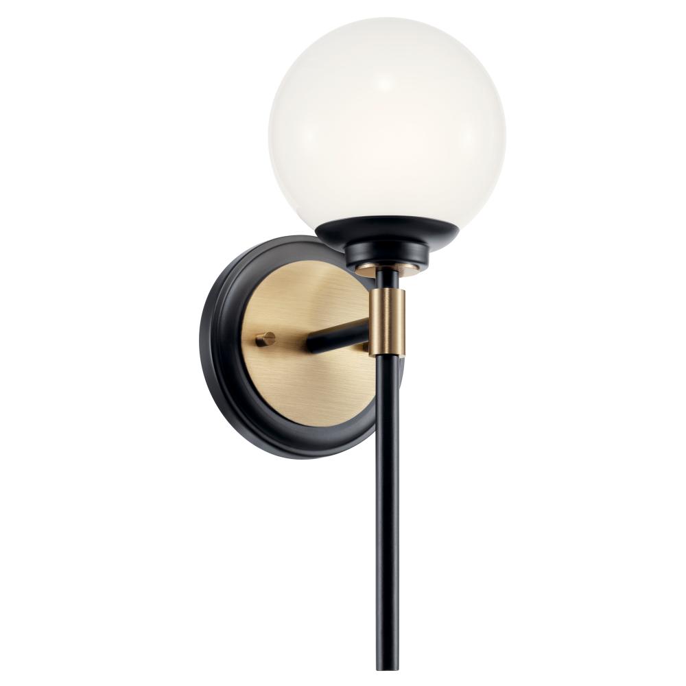 Benno 13.75 Inch 1 Light Wall Sconce with Opal Glass in Black and Champagne Bronze