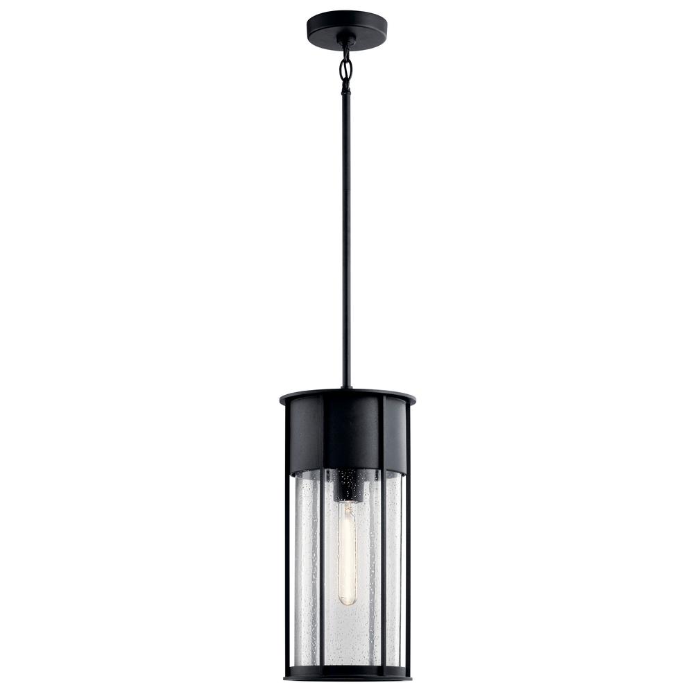 Camillo 18" 1 Light Hanging Pendant with Clear Seeded Glass Black