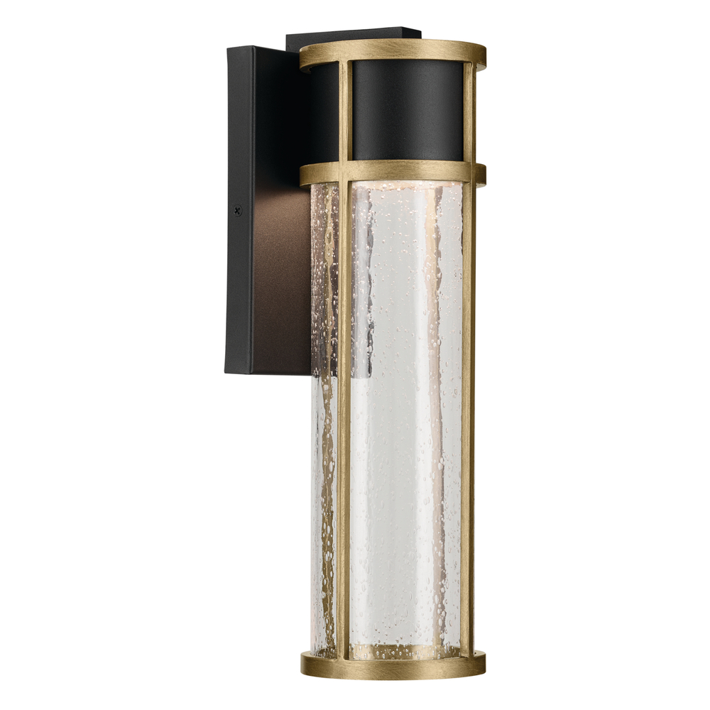 Camillo 15.75 inch LED Outdoor Wall LT with Clear Seeded Glass in Textured Black with Natural Brass