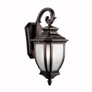 Salisbury 19.5" 1 Light Outdoor Wall Light with White Linen Glass in Rubbed Bronze