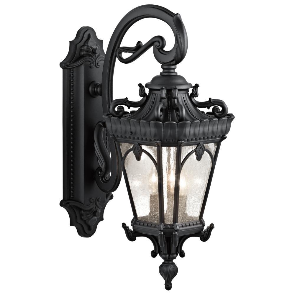 Tournai 29" 3 Light Outdoor Wall Light with Clear Seeded Glass in Textured Black