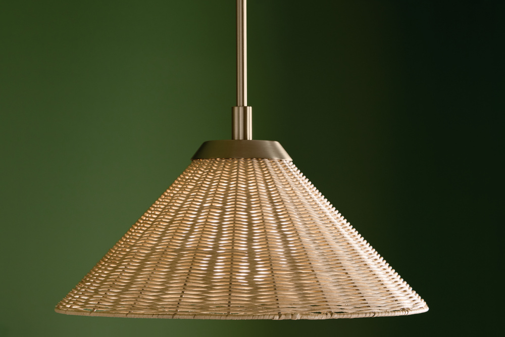 Bekah 18" 1 LT Convertible Pendant with Opal Glass and Handwoven Rattan Shade in Champagne Bronz