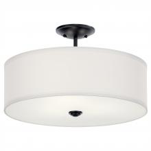 Kichler 43692BK - Shailene 18" 3 LT Round Semi Flush with Satin Etched White Diffuser and White Microfiber Shade