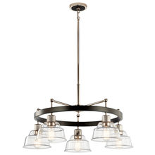Kichler 52403PN - Eastmont 5 Light Chandelier with Clear Glass Polished Nickel and Walnut Wood