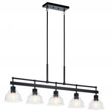 Kichler 52404BK - Eastmont 5 Light Linear Chandelier with Clear Glass Black and Walnut Wood