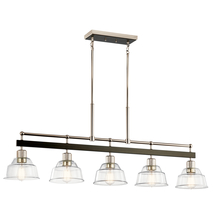 Kichler 52404PN - Eastmont 5 Light Linear Chandelier with Clear Glass Polished Nickel and Walnut Wood