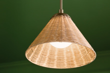 Kichler 52728CPZ - Bekah 14.25" 1 LT Convertible Pendant with Opal Glass and Handwoven Rattan Shade in Champagne Br