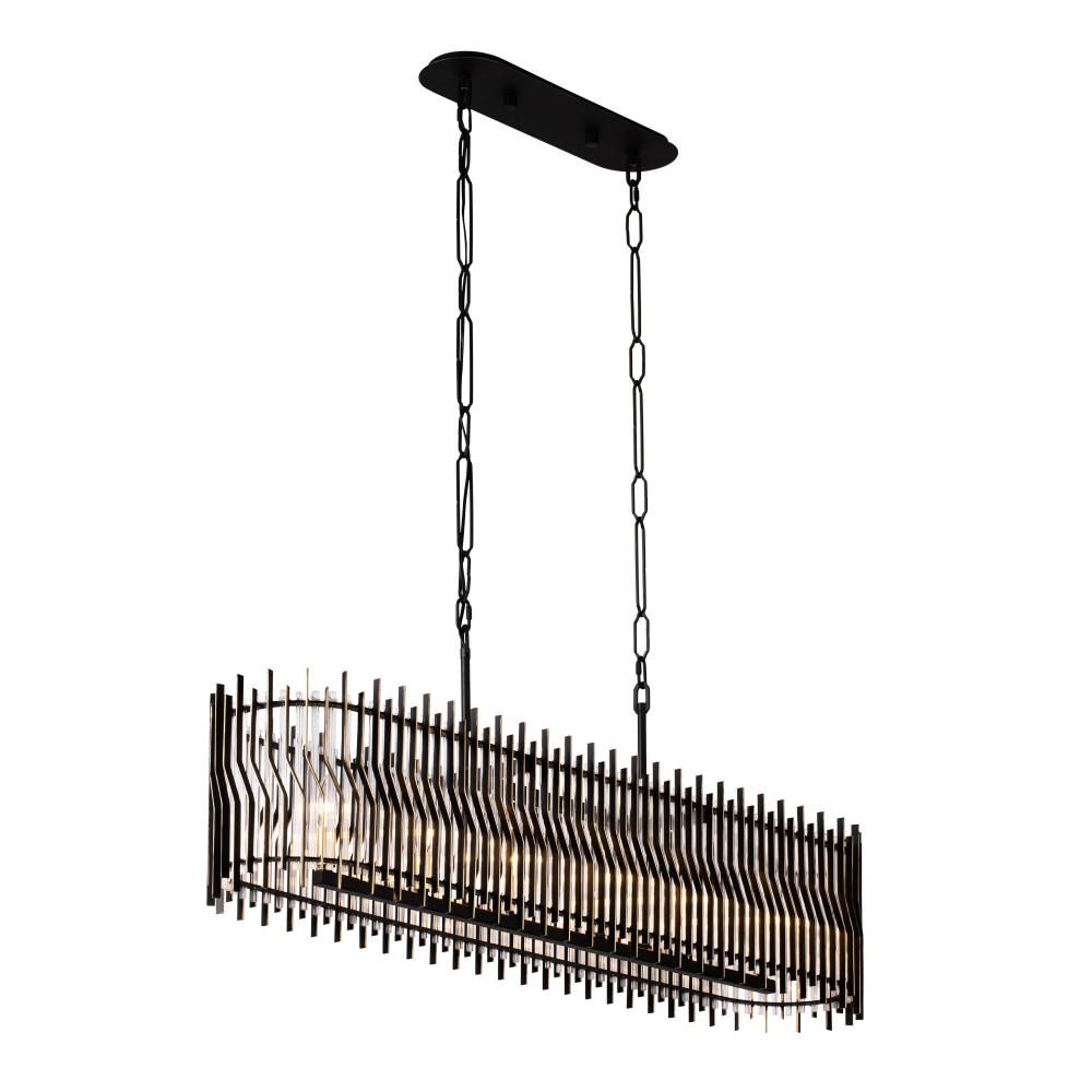 Park Row 6-Lt Linear Pendant - Matte Black/French Gold