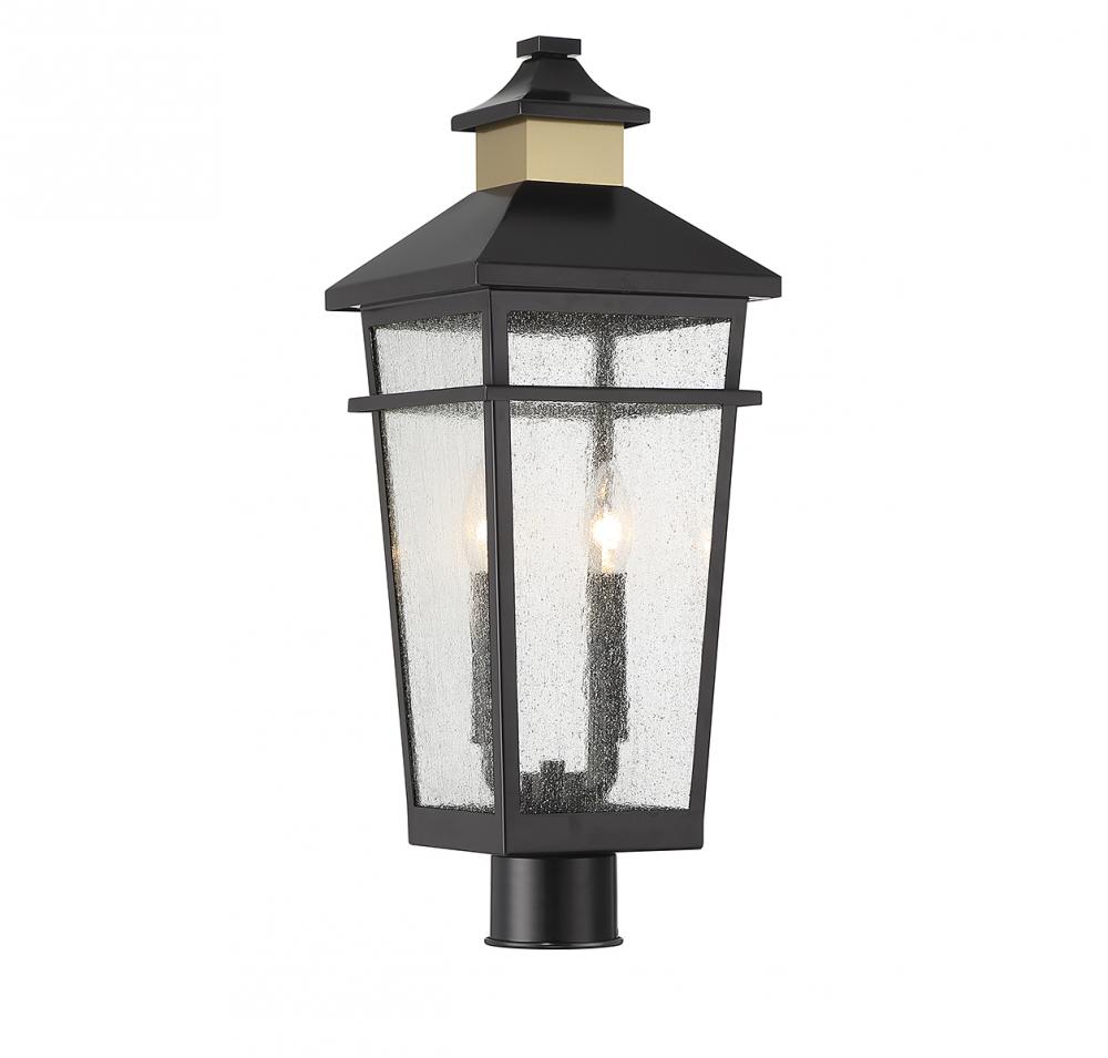 Kingsley 2-Light Outdoor Post Lantern in Matte Black with Warm Brass Accents