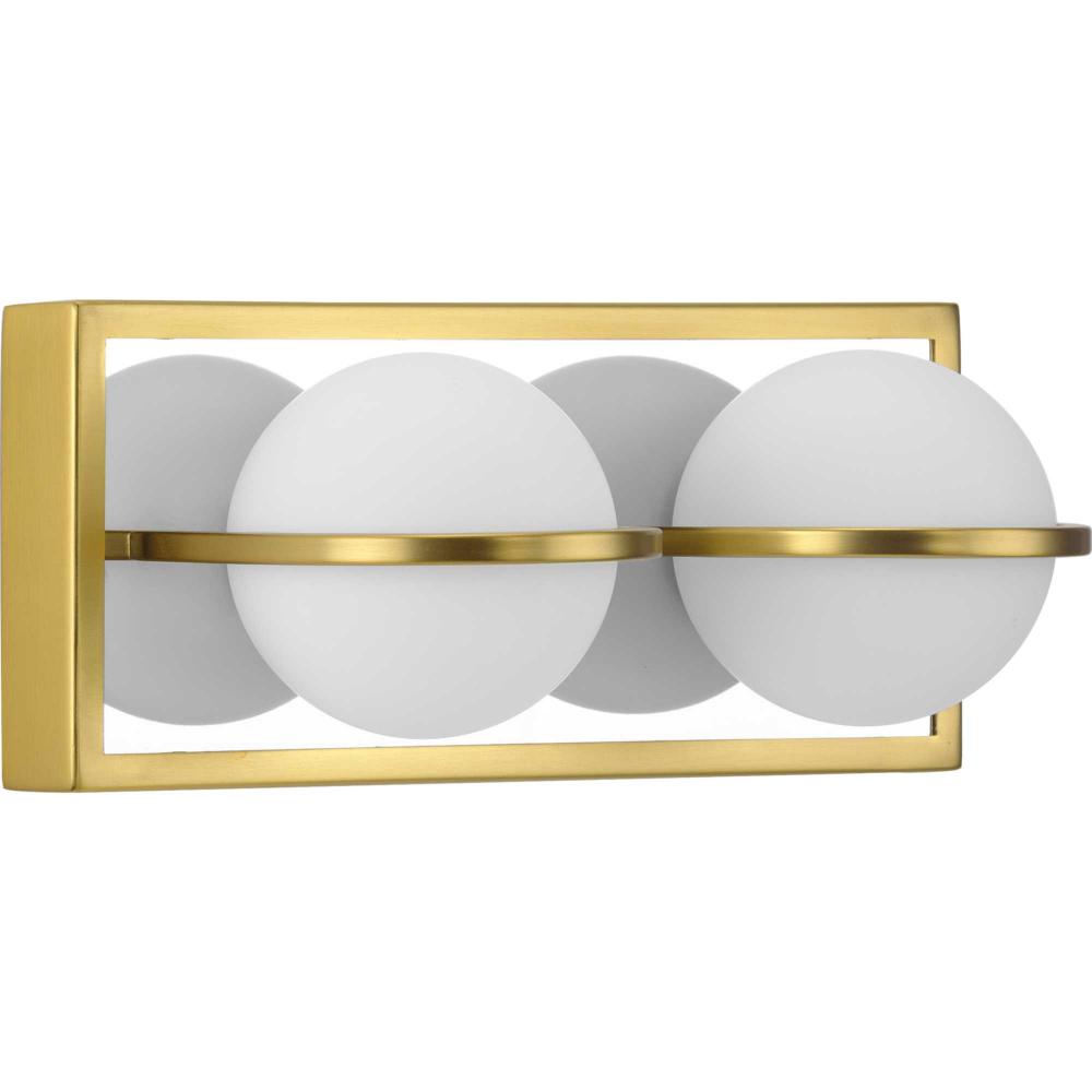 Pearl LED Collection Two-Light Satin Brass and Opal Glass Modern Style Bath Vanity Wall Light