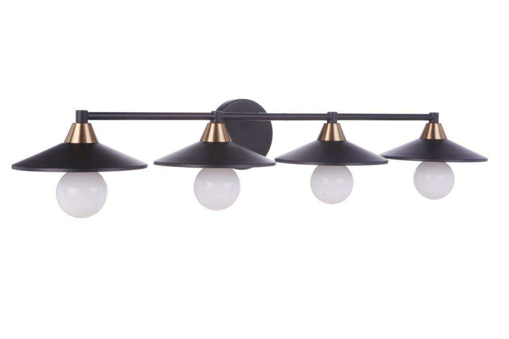 Isaac 4 Light Vanity in Flat Black/Satin Brass