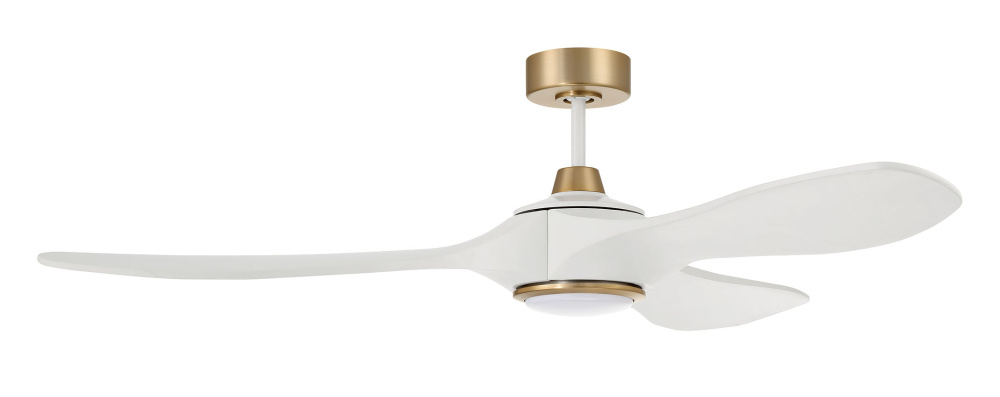 Envy 60" 3-Blade Ceiling Fan in White/Satin Brass w/ White Blades; Light Kit Included (optional)