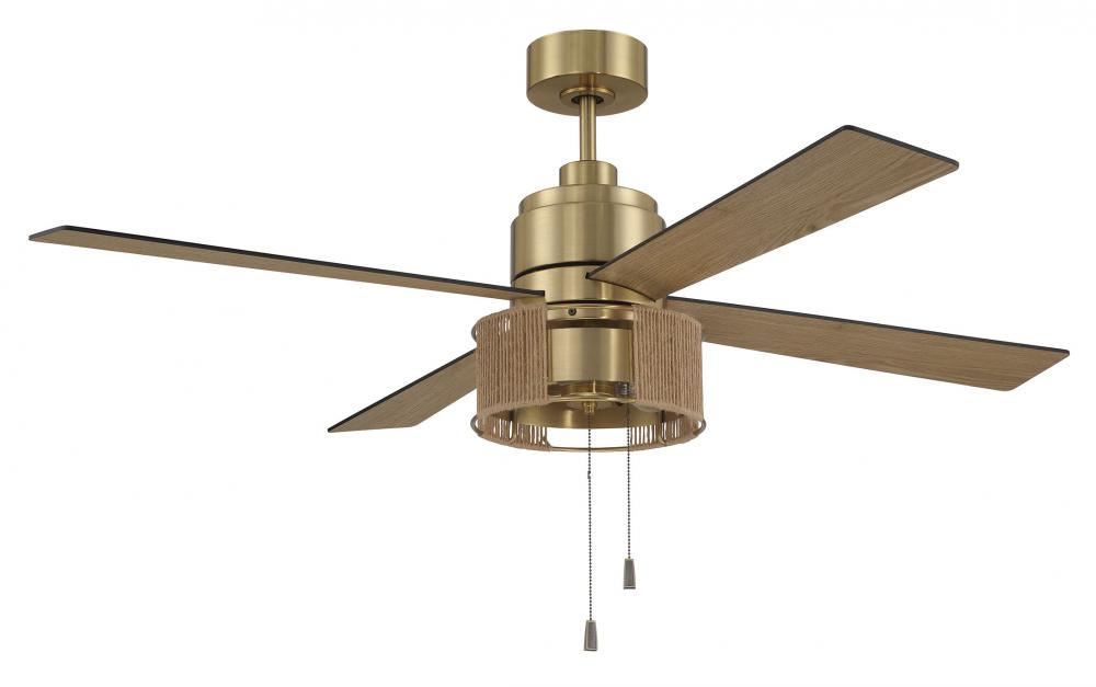Kensey 52" 4-Blade Ceiling Fan in Satin Brass w/ Flat Black/Natural Oak Blades