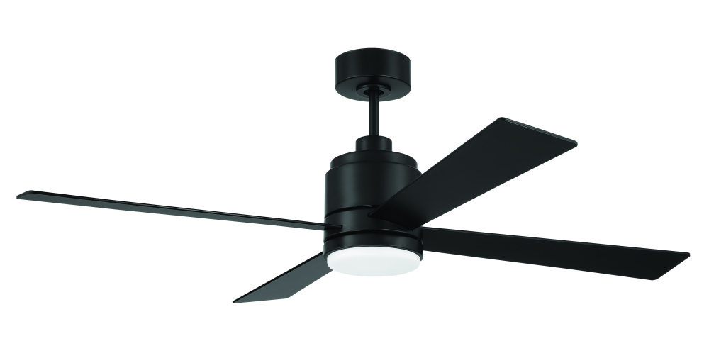 McCoy 52" 4-Blade Ceiling Fan in Flat Black w/ Flat Black Blades; Light Kit Included (optional)