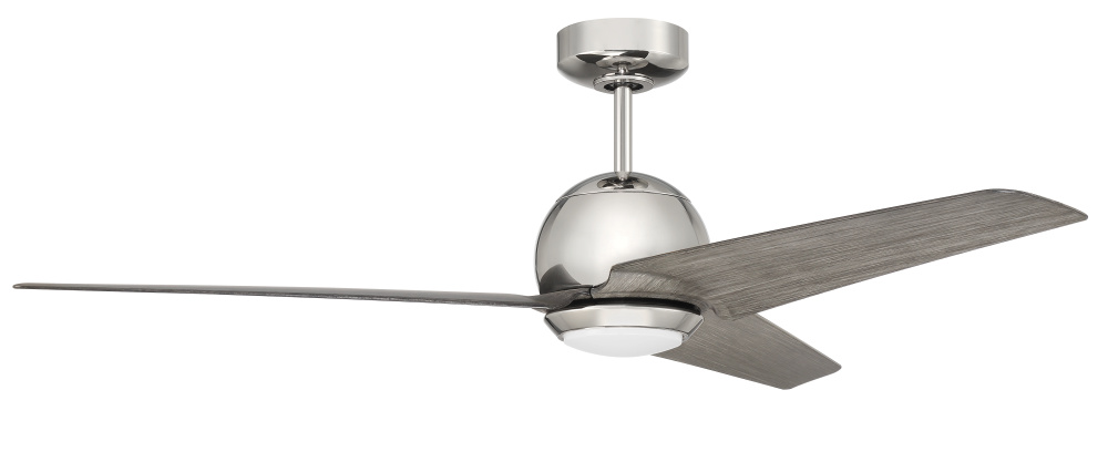 Nate 52" 3-Blade Ceiling Fan in Polished Nickel Finish, Greywood Blades, WiFi Control; Light kit
