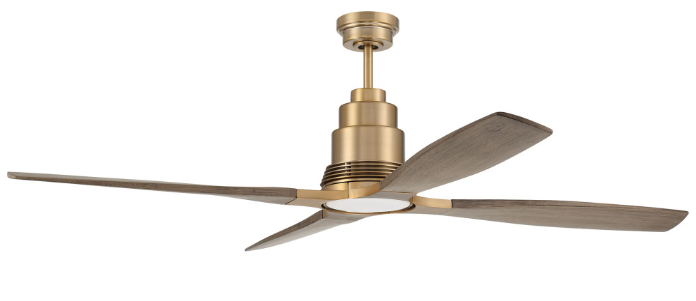 Ricasso 60" 4-Blade Ceiling Fan in Satin Brass w/ Driftwood Blades; Light Kit Included (optional