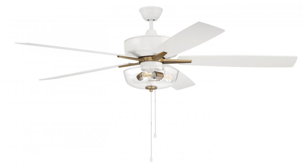Super Pro 101 60" 5-Blade Ceiling Fan in White/Satin Brass w/ White/Washed Oak Blades