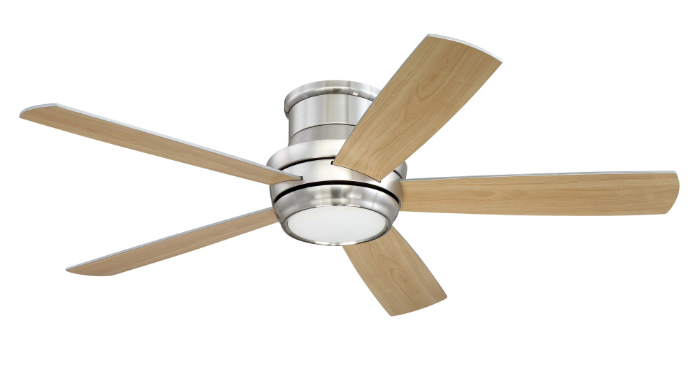 Tempo Hugger 52" 5-Blade Ceiling Fan in Brushed Polished Nickel w/ Brushed Nickel/Maple Blades