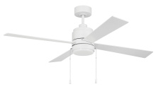 Craftmade MCY52W4-PC - McCoy 52" 4-Blade Ceiling Fan w/ Pull Chain in White w/ White Blades; Integrated Light Kit