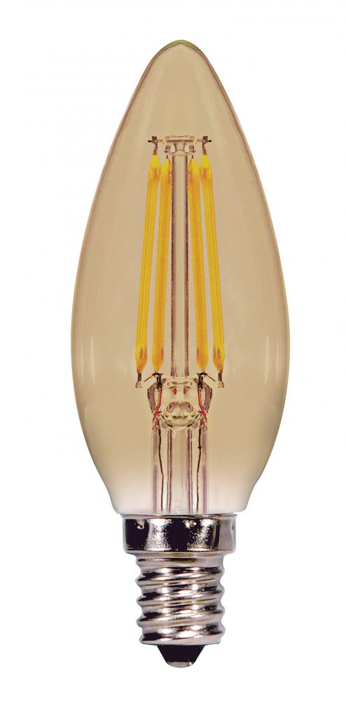 3.5 Watt Torpedo CTA LED Filament; Amber; Candelabra base; 2000K; 300 Lumens; 120 Volt