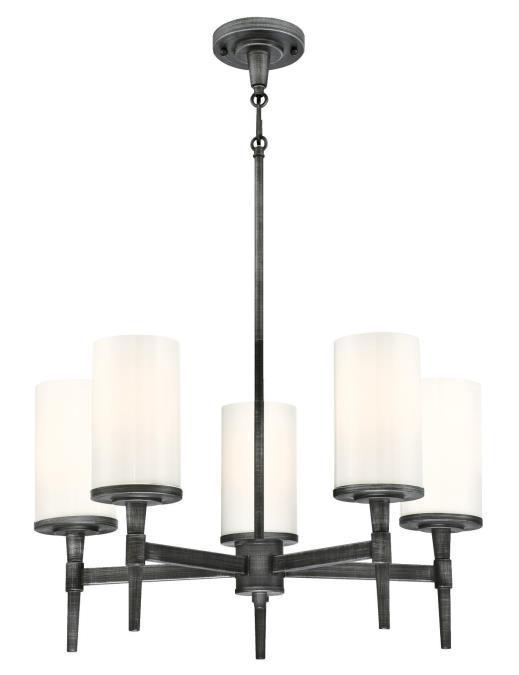 5 Light Chandelier Distressed Aluminum Finish White Opal Glass