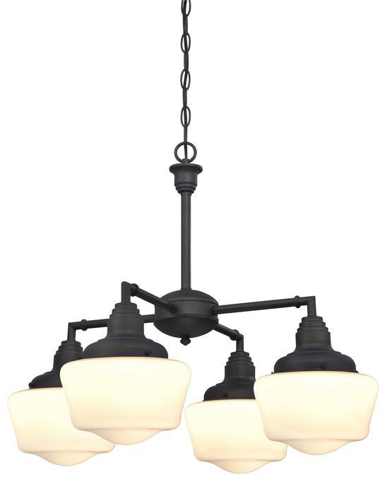 4 Light Chandelier/Semi-Flush Oil Rubbed Bronze Finish White Opal Glass