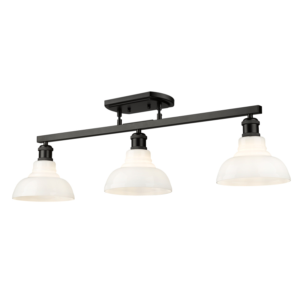 Yep by Golden Lighting Carver 3-light Semi-Flush Mount in Matte Black and Vintage Milk Glass