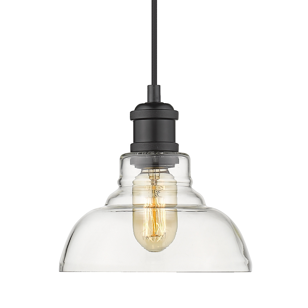 Yep by Golden Lighting Carver 1-light Pendant in Matte Black and Clear Glass