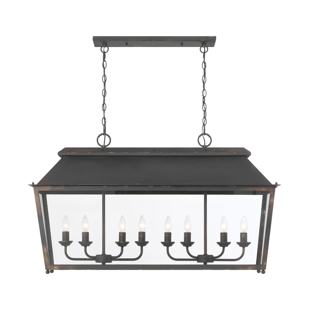 Golden Lighting Abingdon 8-light Island Light in Antique Black Iron