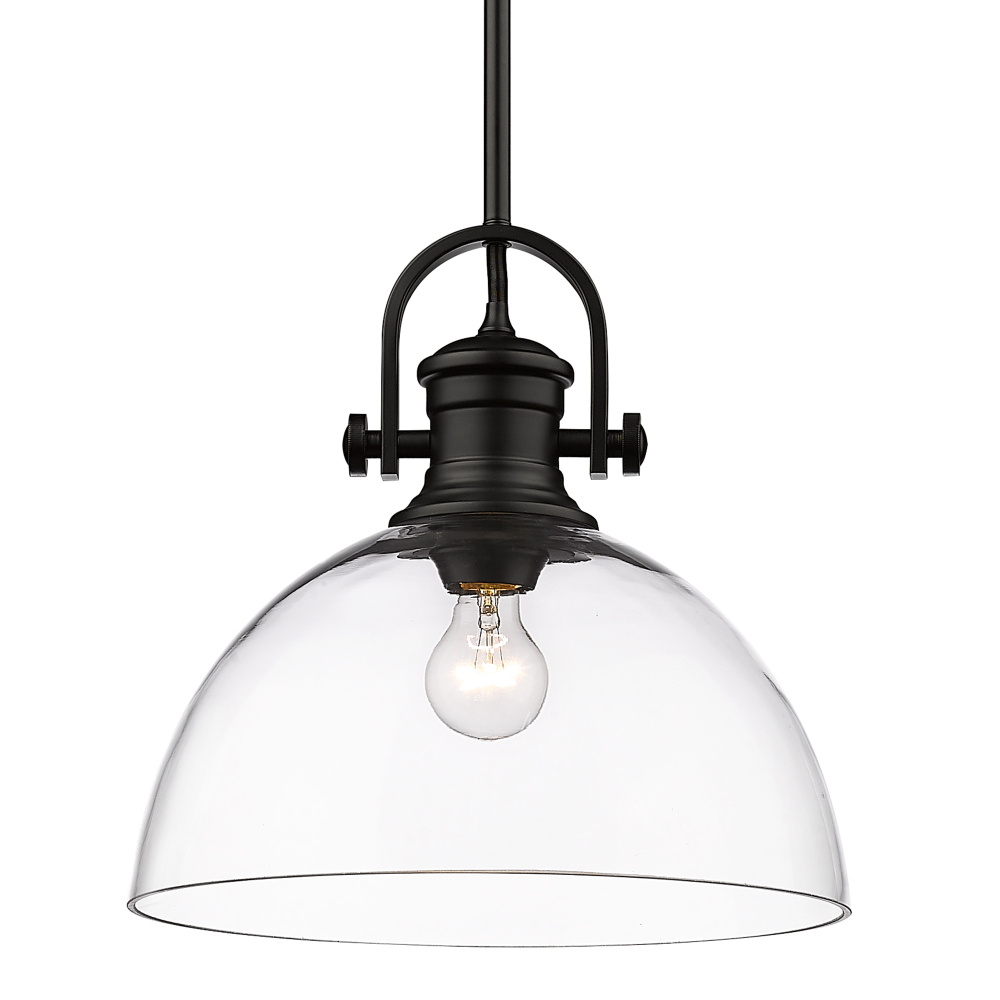 Yep by Golden Lighting Hines 1-light 14in Pendant in Matte Black and Clear Glass