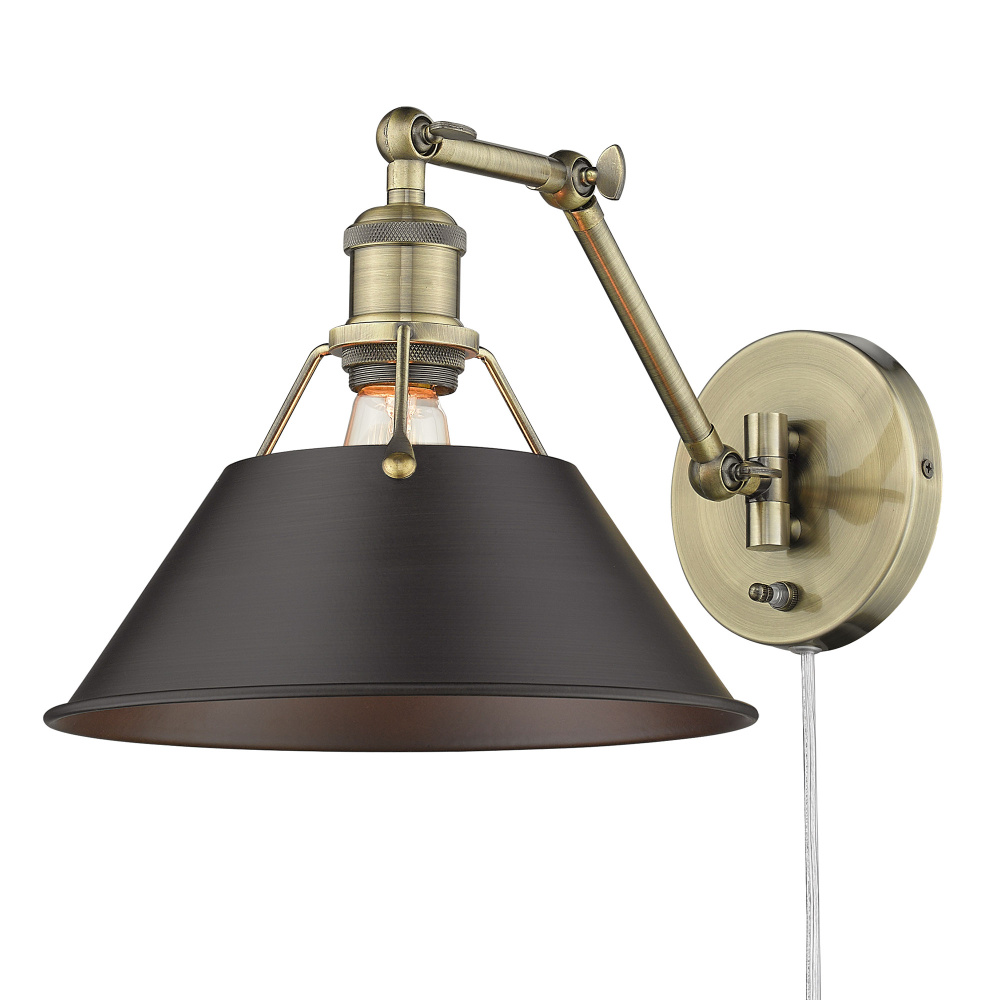 Yep by Golden Lighting Orwell 1-light Swing Arm Wall Lamp in Aged Brass and Rubbed Bronze shade