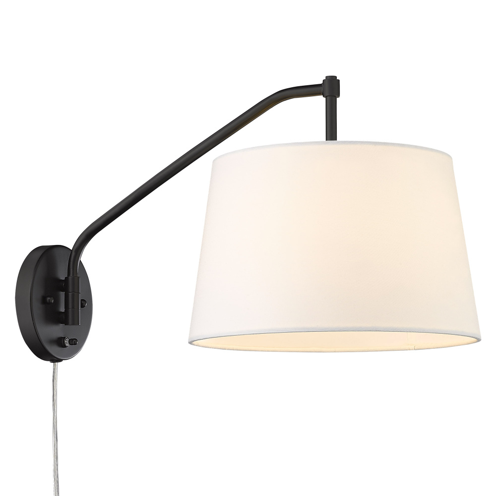 Wry Lighting Ryleigh 1-light Swing Arm Wall Lamp in Matte Black and Modern White shade
